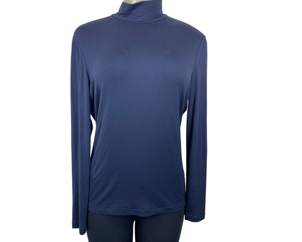 Lafayette 148 New York Navy Long Sleeve Mock Neck Top Size L