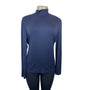 Lafayette 148 New York Navy Long Sleeve Mock Neck Top Size L