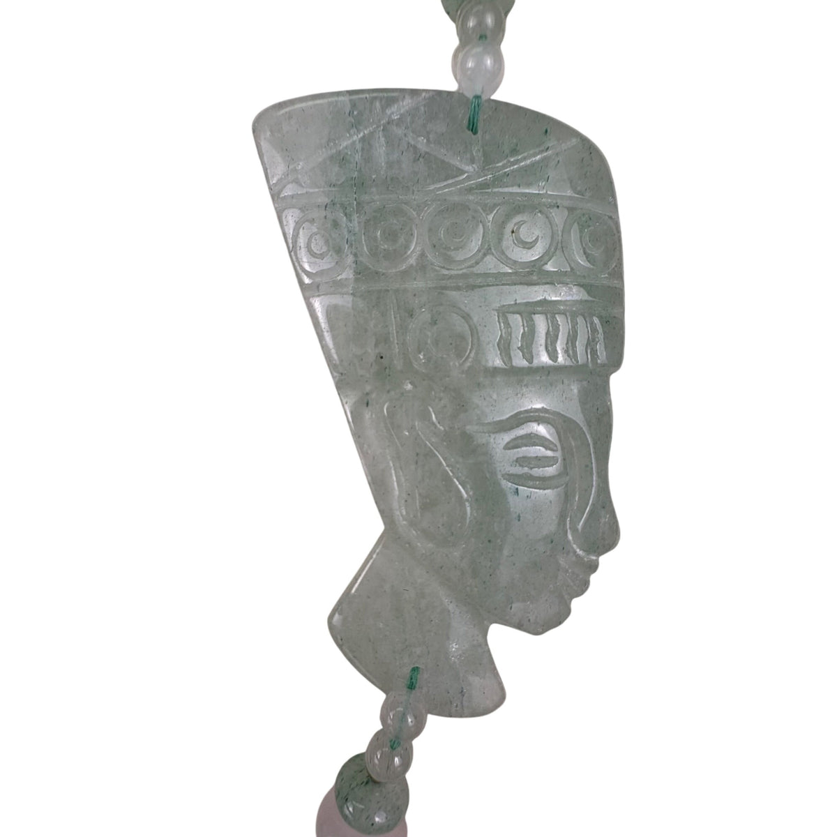 Vintage Handcrafted Green Jade Beaded Necklace Carved Egyptian Style Pendant