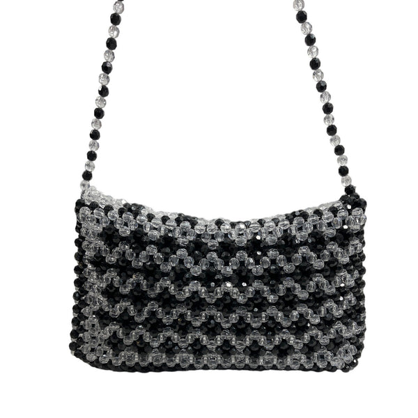 Unbranded Women's Black & White Beaded Shoulder Evening Bag Sz S