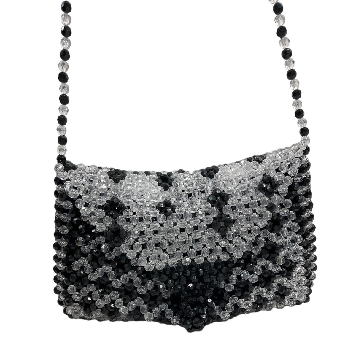 Unbranded Women's Black & White Beaded Shoulder Evening Bag Sz S