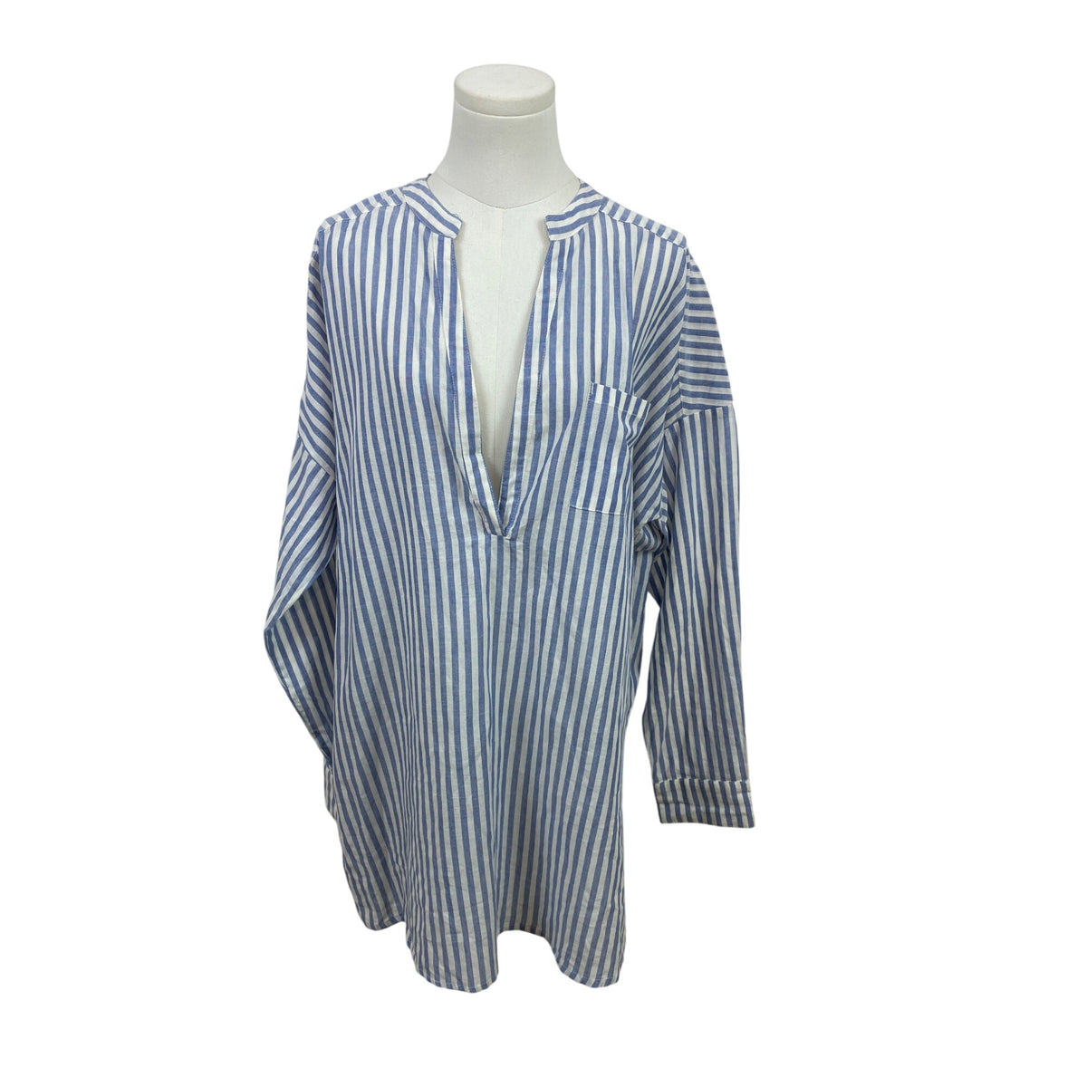 O'Neill Women’s Blue & White Striped Cover-Up  Long-Sleeve V-Neck Size L - New