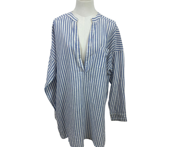 O'Neill Women’s Blue & White Striped Cover-Up  Long-Sleeve V-Neck Size L - New
