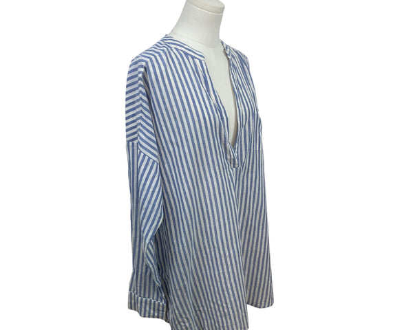 O'Neill Women’s Blue & White Striped Cover-Up  Long-Sleeve V-Neck Size L - New