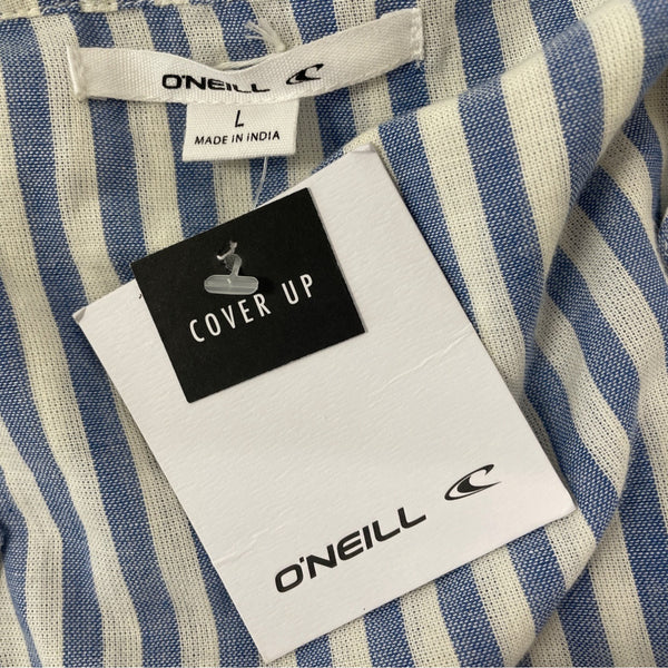 O'Neill Women’s Blue & White Striped Cover-Up  Long-Sleeve V-Neck Size L - New