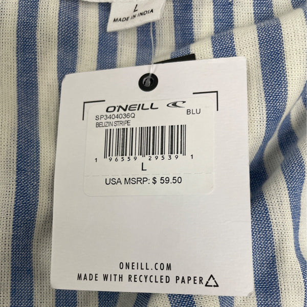 O'Neill Women’s Blue & White Striped Cover-Up  Long-Sleeve V-Neck Size L - New