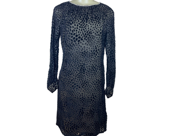 Vintage Mort Schrader Long Sleeve Black Polka Dot Dress With Rhinestone Neckline
