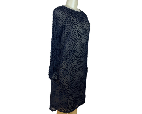 Vintage Mort Schrader Long Sleeve Black Polka Dot Dress With Rhinestone Neckline