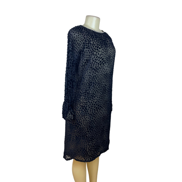 Vintage Mort Schrader Long Sleeve Black Polka Dot Dress With Rhinestone Neckline