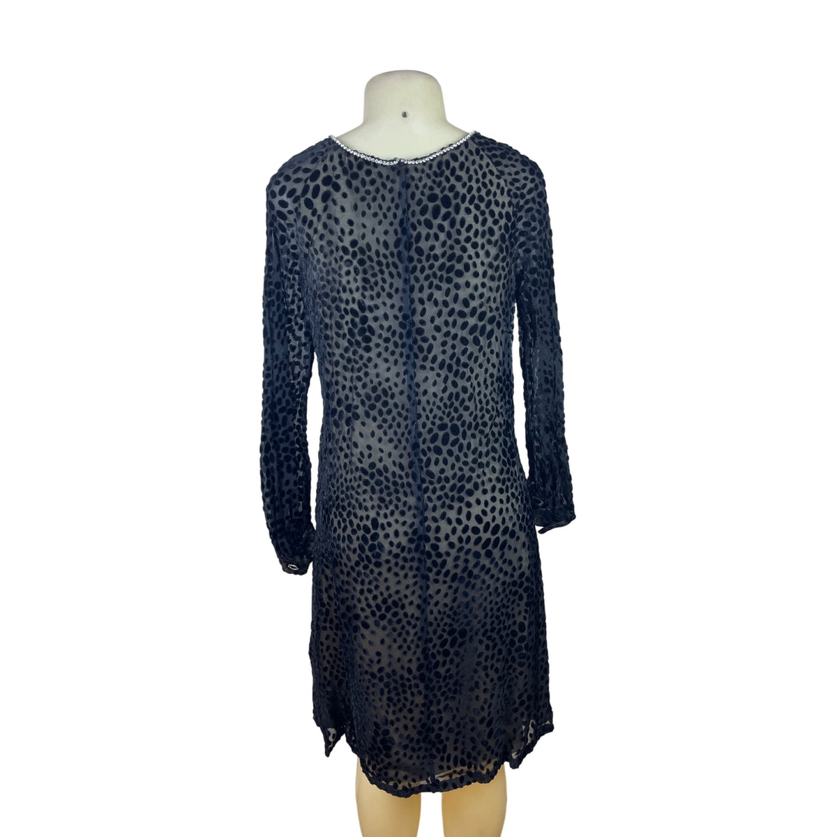 Vintage Mort Schrader Long Sleeve Black Polka Dot Dress With Rhinestone Neckline
