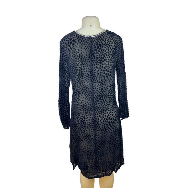 Vintage Mort Schrader Long Sleeve Black Polka Dot Dress With Rhinestone Neckline