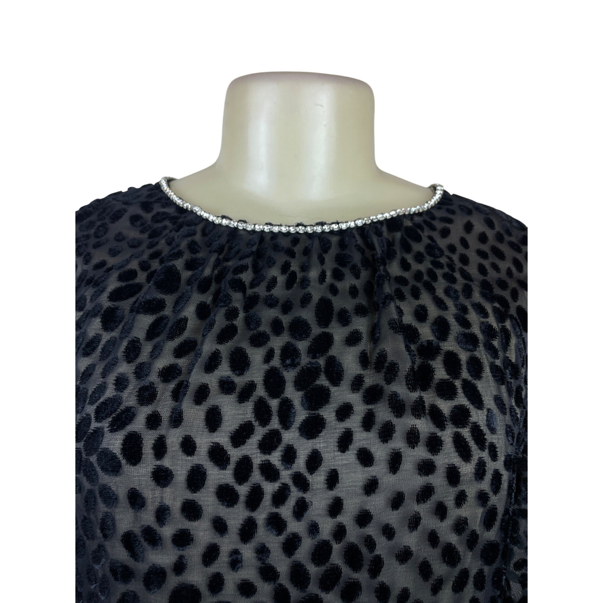Vintage Mort Schrader Long Sleeve Black Polka Dot Dress With Rhinestone Neckline