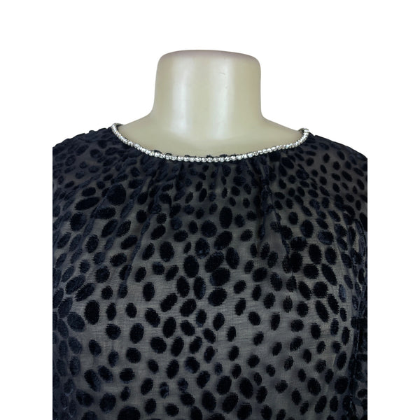 Vintage Mort Schrader Long Sleeve Black Polka Dot Dress With Rhinestone Neckline