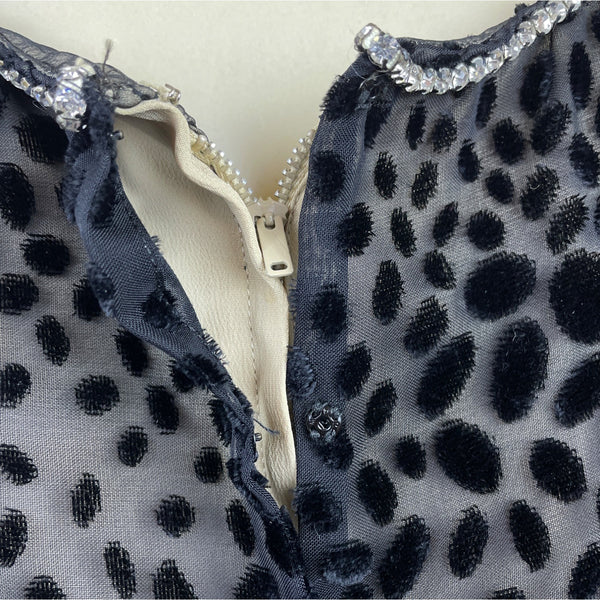 Vintage Mort Schrader Long Sleeve Black Polka Dot Dress With Rhinestone Neckline
