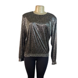 D.K. Gold Womens Black Long Sleeve Printed Blouse With Smocked Hem Size M