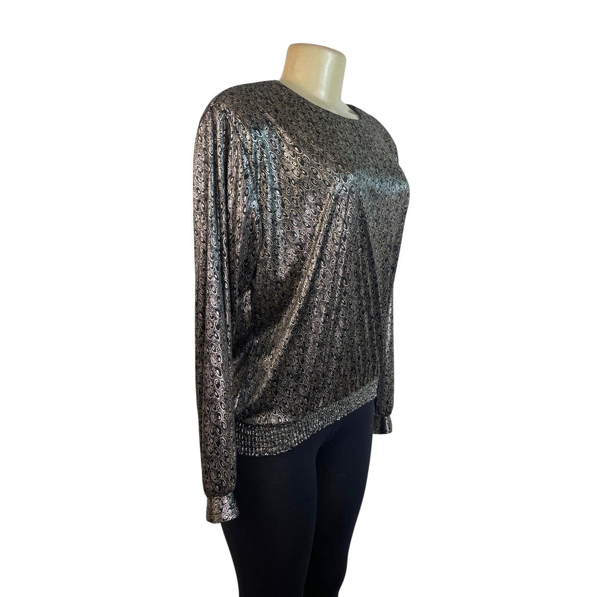 D.K. Gold Womens Black Long Sleeve Printed Blouse With Smocked Hem Size M