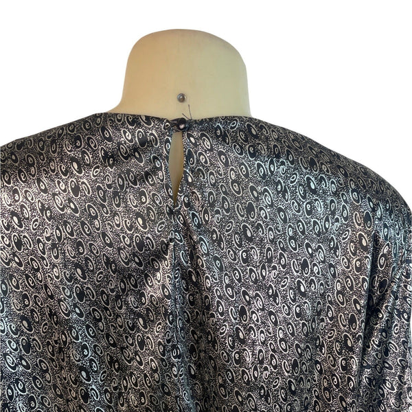 D.K. Gold Womens Black Long Sleeve Printed Blouse With Smocked Hem Size M