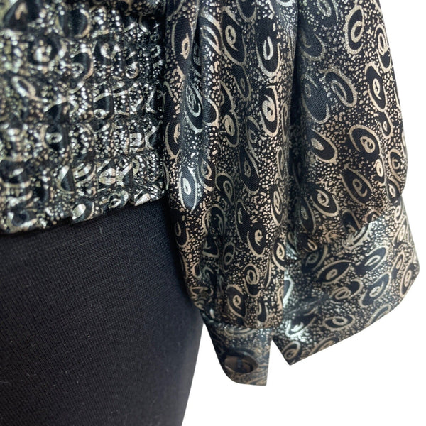 D.K. Gold Womens Black Long Sleeve Printed Blouse With Smocked Hem Size M