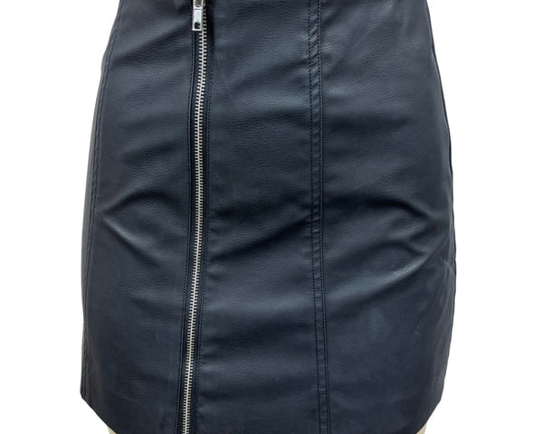 DIVIDED Women 's Black Faux Leather Zip Up Mini Skirt Size 2