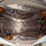 Cluci White & Brown Long Straps & Zipper Closure Shoulder Tote Bag Sz M