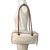 Cluci White & Brown Long Straps & Zipper Closure Shoulder Tote Bag Sz M