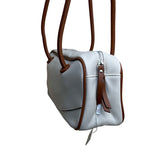 Cluci White & Brown Long Straps & Zipper Closure Shoulder Tote Bag Sz M