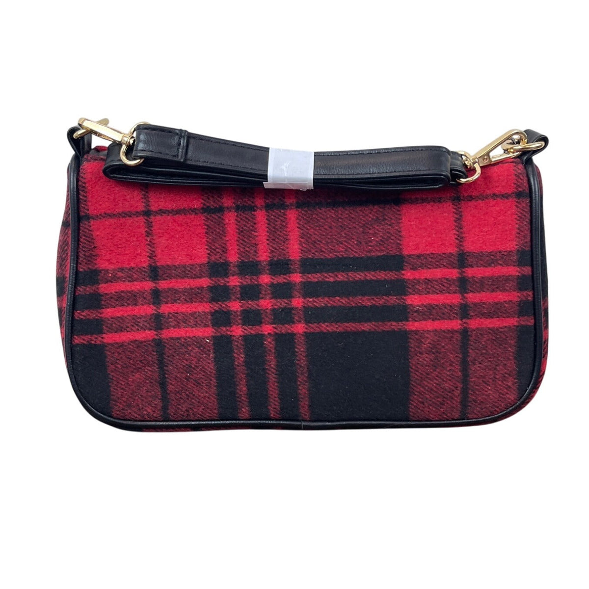 Bearpaw Red Multi Plaid Black Leather Accents Shoulder Evening Clutch Sz M - New