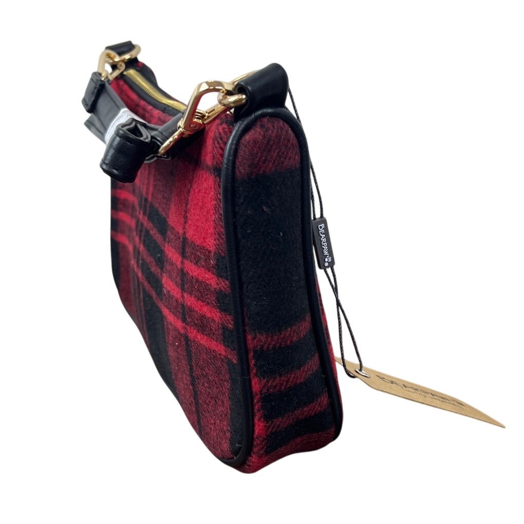 Bearpaw Red Multi Plaid Black Leather Accents Shoulder Evening Clutch Sz M - New