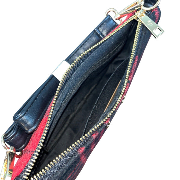 Bearpaw Red Multi Plaid Black Leather Accents Shoulder Evening Clutch Sz M - New