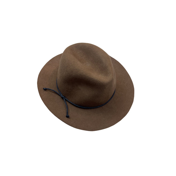 Brown Wool Unisex Fedora Hat With Black Brim & Cord Band One Size
