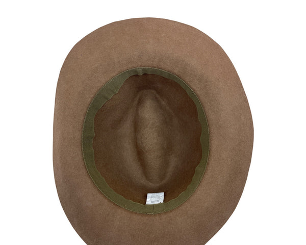 Brown Wool Unisex Fedora Hat With Black Brim & Cord Band One Size