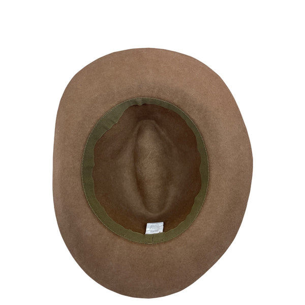 Brown Wool Unisex Fedora Hat With Black Brim & Cord Band One Size