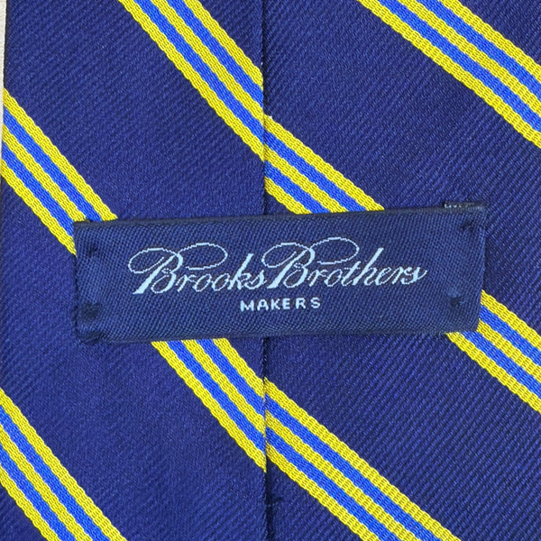 Vintage Brooks Brothers Blue Yellow Striped Silk Neck Tie Classic Design
