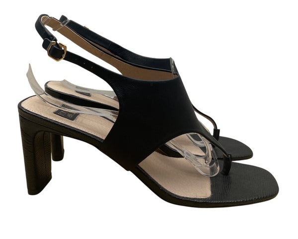 Louise Et Cie Black Leather Block Heel Lalo Slingback Sandals Size 9M