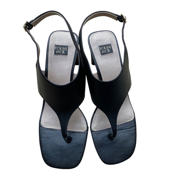 Louise Et Cie Black Leather Block Heel Lalo Slingback Sandals Size 9M