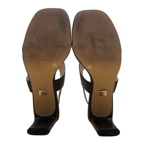 Louise Et Cie Black Leather Block Heel Lalo Slingback Sandals Size 9M