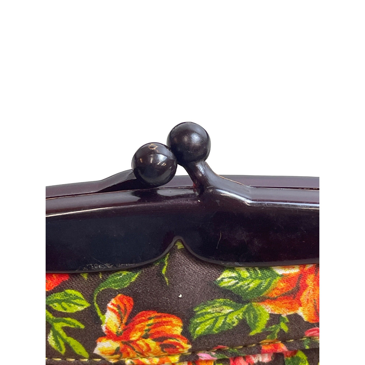 Vintage Floral Print Brown Fabric Purse With Chain Strap & Kiss Lock Closure