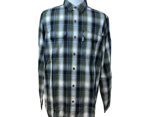 Carhartt Men's Green & Blue Plaid Button Up Shirt Relaxed Fit XL Tall Casual