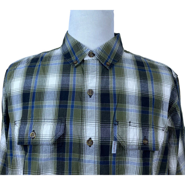 Carhartt Men's Green & Blue Plaid Button Up Shirt Relaxed Fit XL Tall Casual