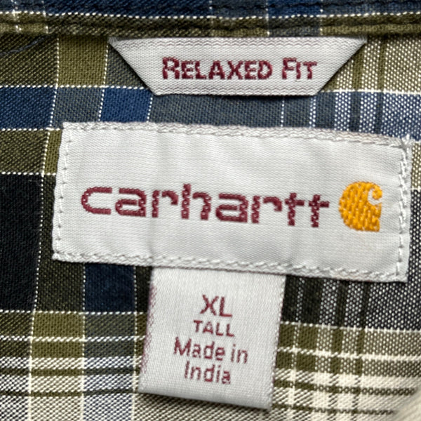 Carhartt Men's Green & Blue Plaid Button Up Shirt Relaxed Fit XL Tall Casual