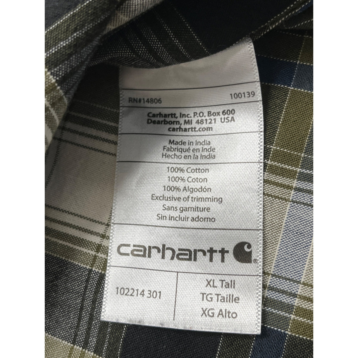 Carhartt Men's Green & Blue Plaid Button Up Shirt Relaxed Fit XL Tall Casual
