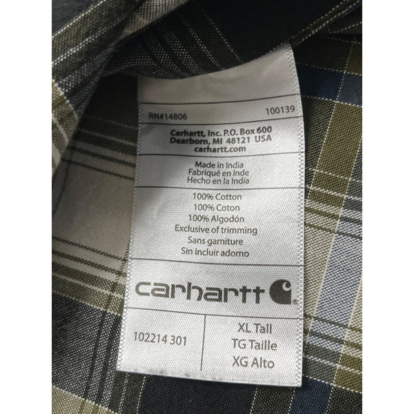 Carhartt Men's Green & Blue Plaid Button Up Shirt Relaxed Fit XL Tall Casual