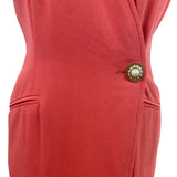 Kenar Women's Orange Sleeveless Wrap Midi Dress With Pearl Button Sz 6