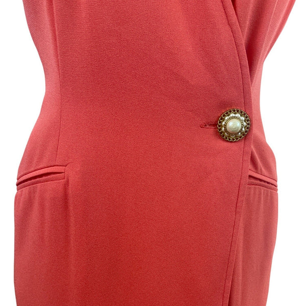 Kenar Women's Orange Sleeveless Wrap Midi Dress With Pearl Button Sz 6