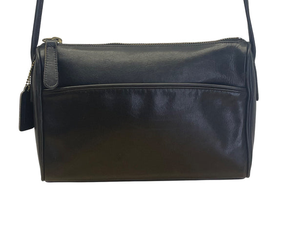 Vintage Coach Black Leather Adjustable Strap & Zipper Closure Crossbody Bag