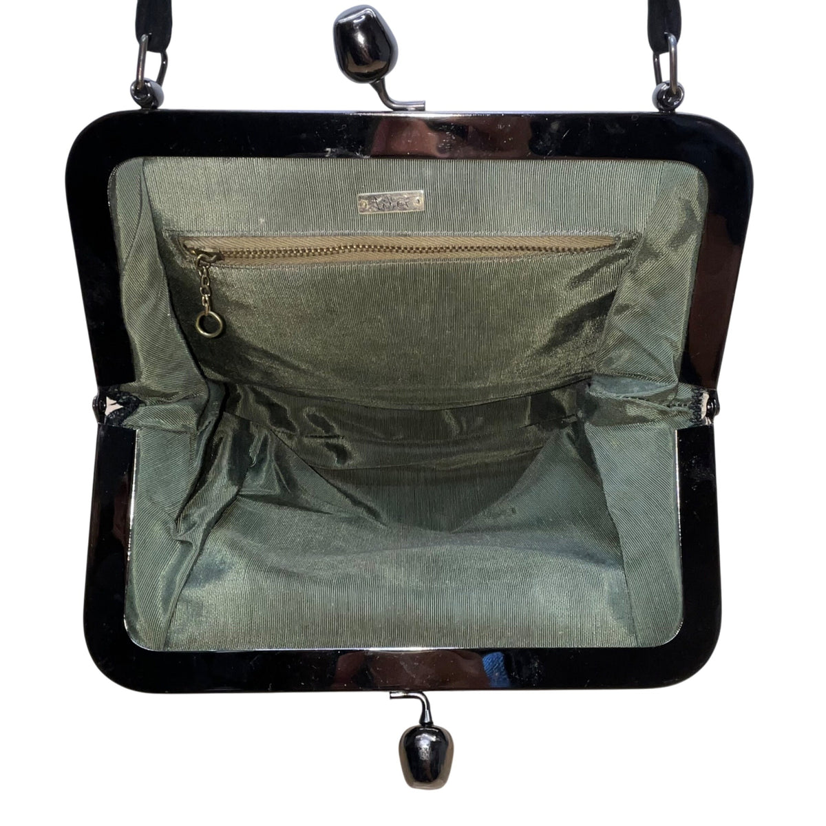 Saber Women’s Black Suede With Silver Metal Frame & Kiss Lock Closure Clutch Bag