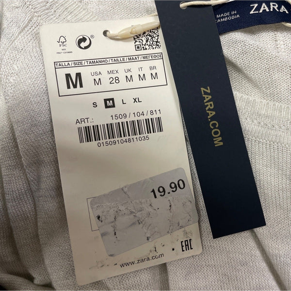 Zara Knitwear Collection Womens Lightweight Sweater In Soft Beige Size M- New