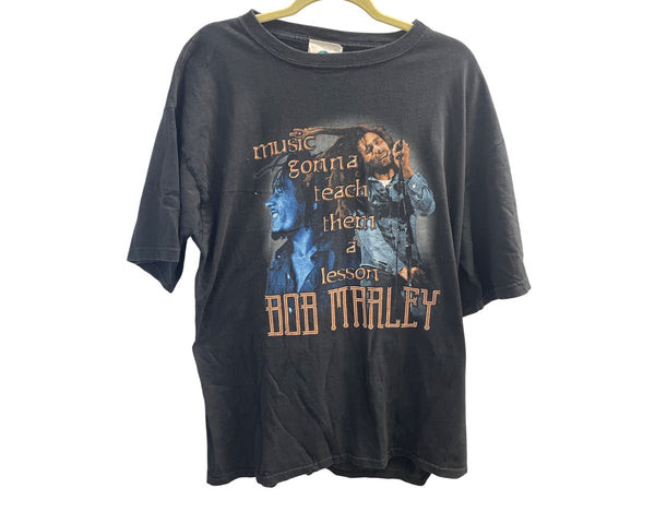 Universal Mens Black Bob Marley Graphic T-Shirt XL Cotton Music Tribute