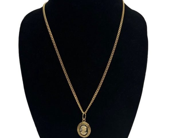 Vintage Women's Gold Tone Victorian Cameo Pendant Chain Necklace - 24in