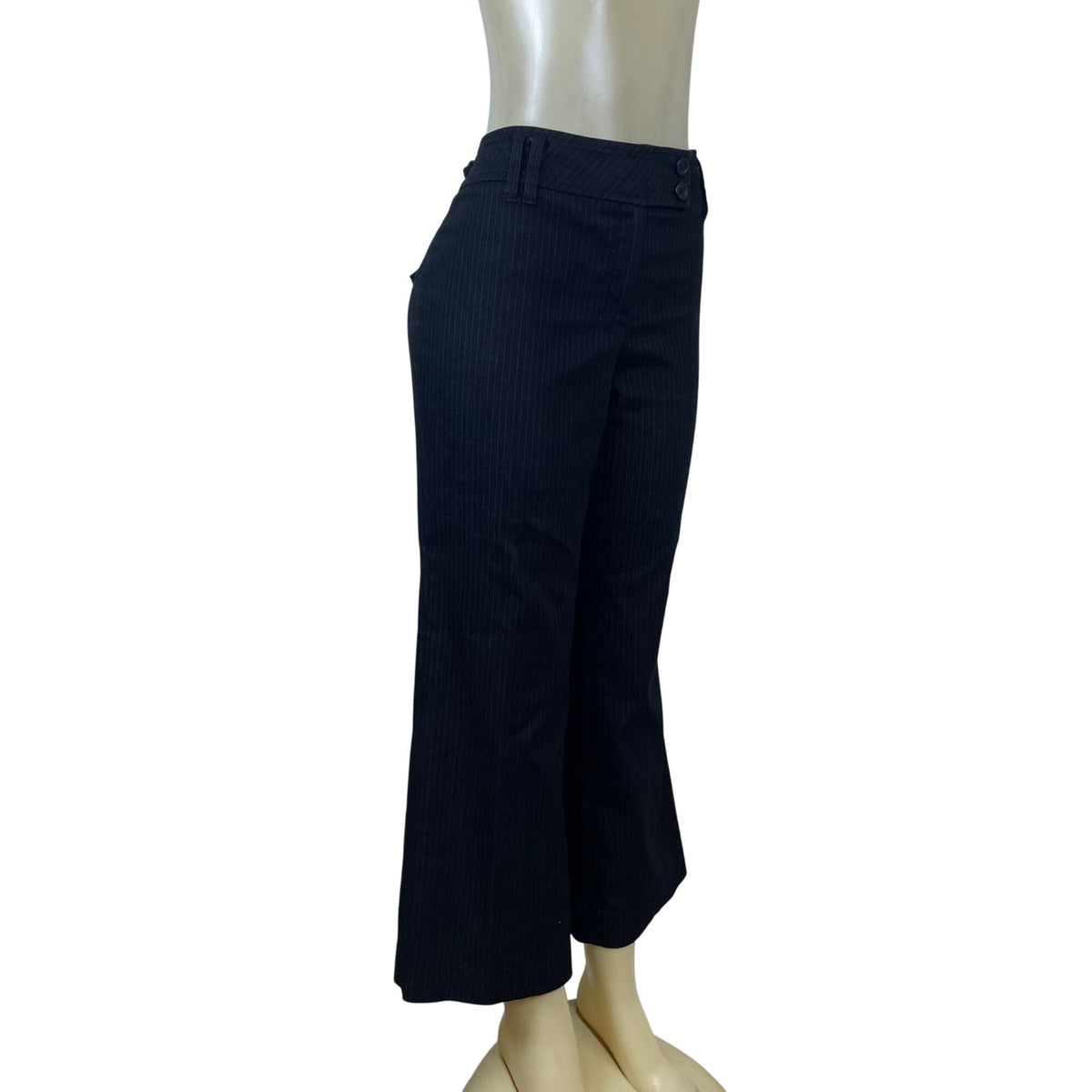 Loft Women's Black Pinstripe Wide Leg Pants Office Career Size 12